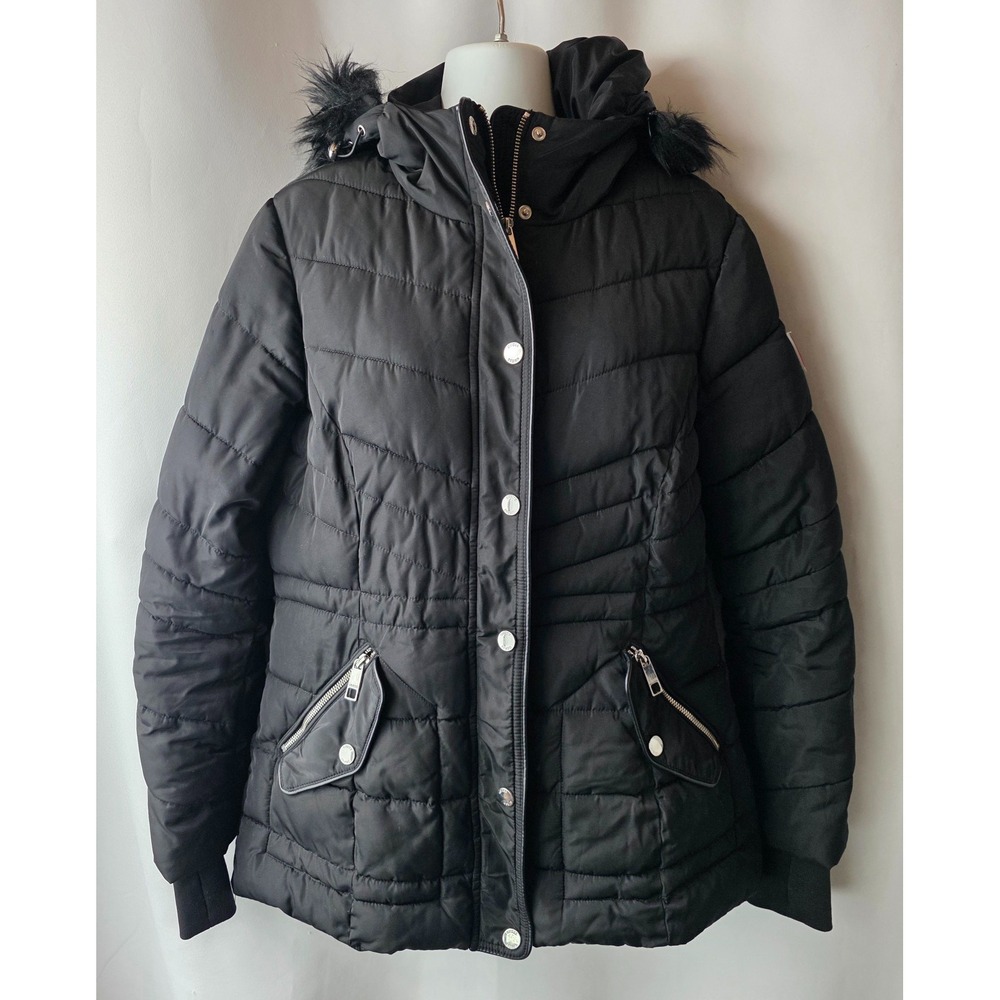 GUESS‎ WOMENS FAUX FUR TRIM HOODED WINTER JACKET SIZE M